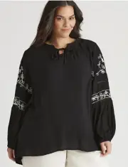 Autograph Blouse Embroidered Peasant Top Plus Size Large 14 NWT Black 99.00