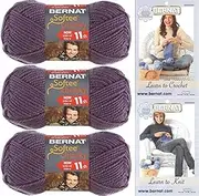 Bernat Softee Chunky Yarn Super Bulky #6 3 Skeins Dark Mauve Bundle 28323