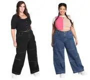 Hell Bunny Cameron Jeans - Wide Leg Cargo Denim Pants Black & Blue Streetwear