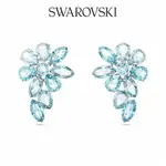 SWAROVSKI 施華洛世奇 SWAROVSKI ICONIC SWAN 水滴形耳環 天鵝 藍色 鍍白金色