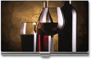 LKHDS Slim Aluminum Alloy Business Card Holder Three Wine Bottles And Glass Over Pocket Business Card Case Portable Business Card Wallet Business Card Holders Handheld Card Box for Women Men, style