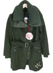DESIGUAL Madrid Women Coat 38 Green Lined Belted Single-Breasted Zipped