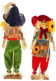 HEMOTON 2pcs Halloween Garden Pumpkin Ornaments for Indoor and Outdoor Decoration Adorable Male and Female Scarecrow Figurines for Home and Materials Durable Design