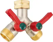 Garden Hose Splitter High Flow, 3/4”GHT Inlet Brass Heavy Duty Full Flow Hose Sp