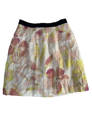 LOFT Pink Yellow Blush Floral A Line Floral Skirt Linen Blend NWT Sz 2 Coquette