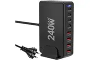 WASSUP USB C Charger 240W USB C Charger Block GaN3 8-Port Fast Charging Station Hub PD 100W Laptop Charger Adapter-Black