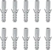 Wall Plugs， 50pcs 10mmx50mm Plastic Anchor Bolts Expansion Pipe Column Concrete Wall Gray for Home Garden DIY Application
