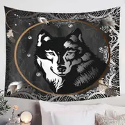 Black and White Wolf Portrait Tapestry
