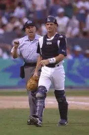 Catcher AJ Hinch USA walks off the field after arguing with the um- Old Photo