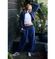 Free People Tie Game Sweat Suit Set Women XS Retro Y2K Barrel Pants Athleisure