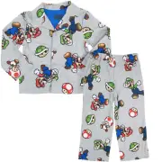 Super Mario Bros. Toad Luigi and Mario Boy's 2-Piece Pajamas Grey