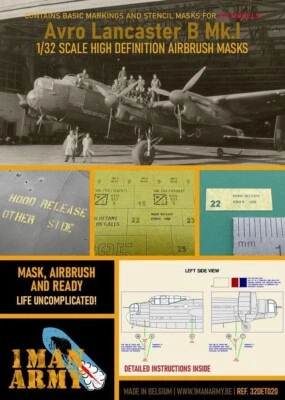 1/32 1ManArmy #DET020 Avro Lancaster B.Mk.I Airbrush Masks for HK Kit