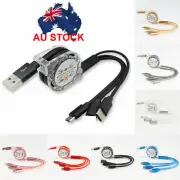 2pcs 3 in 1 Multi USB Retractable Charger Cable Cord i Phone TYPEC Android Micro