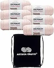 Bernat Super Value Solid Primrose 164053-53800 (6-Skeins - Same Dye Lot) Worsted Medium #4 Acrylic Yarn for Crocheting and Knitting - Bundle with 1 Artsiga Crafts Project Bag