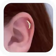 [TRBR] Moon CZ Stud Surgical Steel Earrings Helix Cartilage Tragus Piercing Jewelry for Women, A Pair