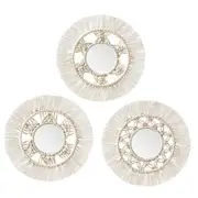 Mini Round Wall Mirror with Macrame Fringe Set of 3 Small Wall Hanging X-Small