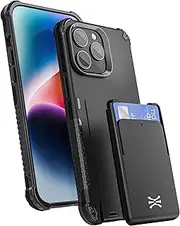 [TORU] CX PRO for iPhone 14 Pro Max Slim Hard Wallet Case | Detachable Sliding Card Holder for 3 Cards | Dual Layer Protective Shockproof Cover for Wireless Charging - Black