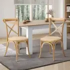 Oikiture 2PCS Crossback Dining Chair Solid Birch Timber Wood Ratan Seat Wooden