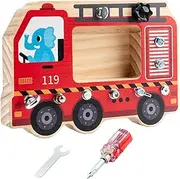 Folpus Montessori Screwdriver Board Set, Sensory Toys, Screw Driver Activities Montessori Toys Wooden for Boys Girls Birthday Gift, Fire Truck