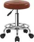 WKWKER round Rolling Beauty Stool on Wheels PU Leather Swivel Height Adjustab...