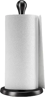 Umbra Tug Modern Stand Up Paper Towel Holder – Easy One-Handed Tear Kitchen Paper Towel Dispenser with Weighted Base for Standard Paper Towel Rolls, Metallic Black Kitchen