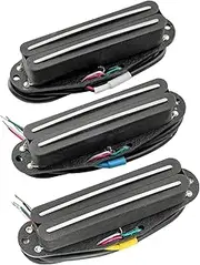 Musiclily Pro ST-DPMA Alnico 5 Rail Blade Single Coil Sized Humbucker Super Distortion Neck Middle Bridge Pickups Set for Strat Style Electric Guitar, Black Body Chrome Rail
