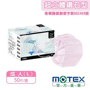 【MOTEX 摩戴舒】鑽石型口罩 大包裝 50片(粉色)