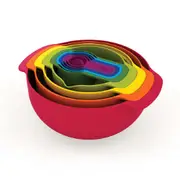 Joseph & Joseph Nest 9 Plus Kitchen Compact Cooking/Measuring Cup Baking Set Red