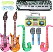 LNCOJOLM Inflatable Musical Instrument Props, 10pcs: Guitars, Saxophones, Microphones, Boom Box, Glasses - Music Theme Balloons for Kids, Unisex - Children's Party & Event Decoration