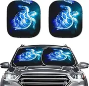 HUISEFOR Blue Neon Turtle Print Windshield Sun Shade 2-Piece Car Front Window Sunshades Sun Visor Protector Blocks Sun Keeps Vehicle Cool