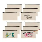 12Pcs Blank Canvas Bags Pencil Case,Canvas Makeup Bags,Plain Canvas Zipper1175