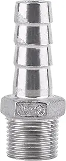 Baxnore Hose Tail Connector, 304 Stainless Steel Hose Adapter Fitting, Antirust Male Thread Pipe Fitting, Barb Hose Tail Connector for Water Heating Machinery (3/8''*12mm)