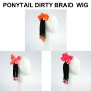 Ponytail Dirty Braid Hair Accessories Natural Realistic Wigs with Bowknot xiHle