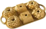 Nordic Ware USA Geo Cast Aluminium Bundtlette Pan, Gold, 30 x 18.5 x 3.5 cm
