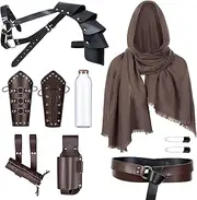 Alamiya Medieval Knight Leather Belt Shawl Men Renaissance Half Shoulder Cape Scarf Buckle Bracers Retro Magic Cork Potion Bottle Sword Frog Accessories(Type6)