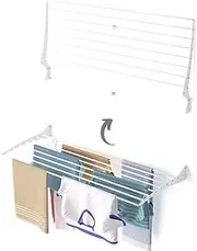 foxydry Fold Wall Mounted Clothes Airer, Vertical Folding Indoor and Outdoor Drying Rack in Aluminium and Steel (White - Closing Upwards, 1x Fold 120)