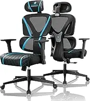EUREKA ERGONOMIC Gaming Chair, Mesh Home Office Desk Chairs, Dual Back Adaptive Lumbar Support, Adjustable 3D Armrest 2DHeadrest, Breathable Comfortable PC Computer Sillas Gamer Reclining Chair, Blue