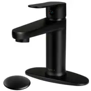 Brass Bathroom Faucet Matte Black with Pop-up Sink Drain Stopper & Deck Plate...