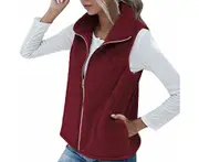 Women's Petite Outerwear Jackets & Coats Ladies Zipper Solid Color Plush Jacket Sleeveless Lapel Cardigan Loose Jacket Vest Lady Coats-A