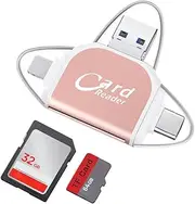 4 in 1 SD Card Reader for iPhone ipad Android PC Camera Multi-Port Universal USB SD TF Memory Card Reader USB C Hub Multiport Adapter for MacBook Pro/Air No App Required