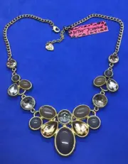 Betsey Johnson Necklace Oval Jelly Dome Cab Crystal Bib Statement 19-21 NWT