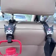 2 Pack Car Seat Hooks for Headrest Kuromi Car Seat Backpack Hooks for Bags, Cloths, Mobile Phone Holder, Auto Seat Hook Hangers Storage, Car Seat Headrest Organizer Accessories.