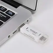 High Speed 3 in 1 Card Reader for Mobile Phone and Computer, ABS Material, LED Indicator Design, Type C Micro USB Card Reader, SD Card Reader (White)