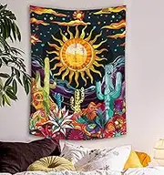 Lifeel Trippy Sublime Sun Tapestry Wall Hanging, Hippie Vertical Colorful Tapestries With Mushroom Cactus for Bedroom Home Decor 36×48 inch
