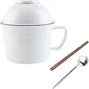 Unique Soup Mug Container Coffee Tea Soup Bowls,Ceramic Cup,Large Instant Ramen Bowls with Lid,33 Ounces Deep with Handle Student Dormitory Lunch Box Tableware(Size:Bowl Set)