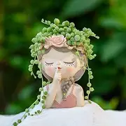 Cute Girl Face Planter Pot Face Flower Pots Plants Resin Cactus Head Planter Pots Succulent Plant Pot with Drainage Hole, Girl Pot Tranquility