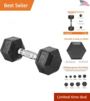 Rubber Encased Exercise & Fitness Hex Dumbbell, Hand Weight For Strength Trai...