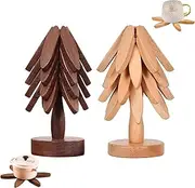 Trivets Tree Set of 3 - Trivets for Hot Dishes,Foldable Natural Wood Tree Trivet Hot Plate Mat Pad Bowls and Teapots Coaster for Teapot Potholder,for Hot Pots and Pans for Quartz (2 Colors)