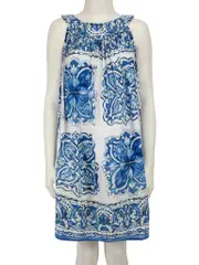 Blue Tiled Print Mini Dress