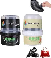 [Dlmlemu] 2 Pack Shoe Polish with Sponge Applicator, Protects Leather from Scuffs and Scratches, Black & Transparent Shoe Cream, for All Kind of Color Leather Surfaces, Professional Shine Shoe, Black
